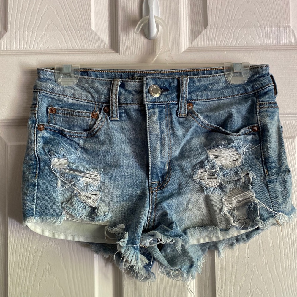 American Eagle light wash Hi-Rise Festival Shorts